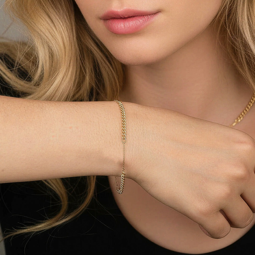 Kemstone 925 Sterling Silver Cuban Link Bracelet for Women Adjustable Chain Gold Silver GAB06