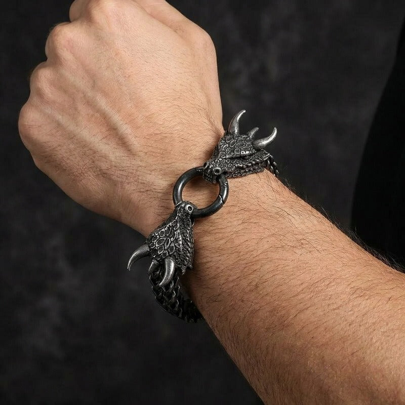 Kemstone Dragon Head Bracelet for Men Titanium Steel Cuban Chain Vintage Dark Finish KB140349-KJX