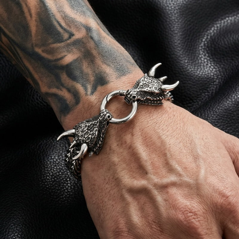 Kemstone Dragon Head Bracelet for Men Titanium Steel Cuban Chain Vintage Dark Finish KB140349-KJX