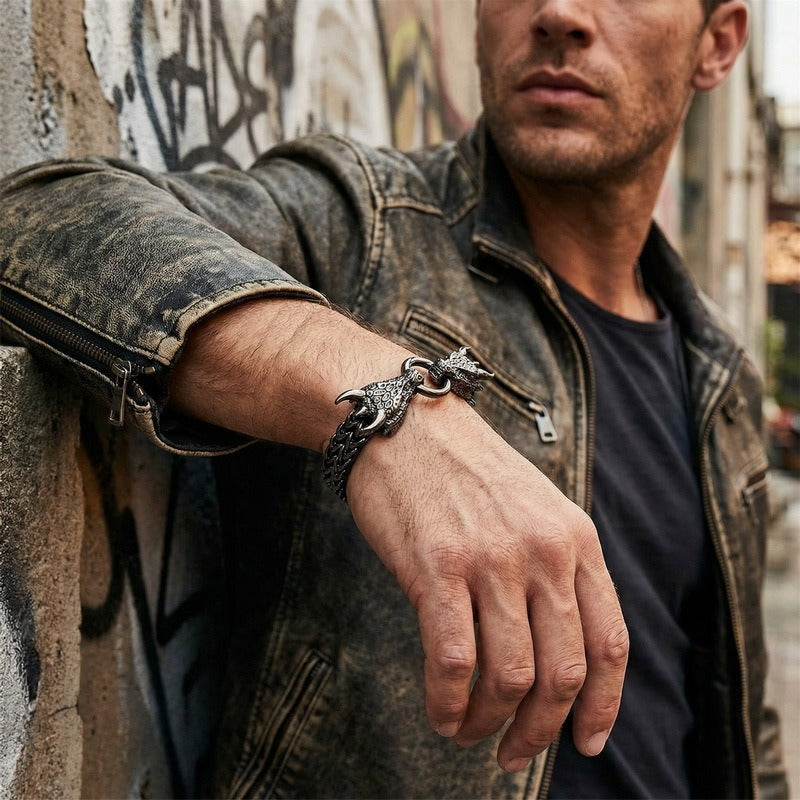 Kemstone Dragon Head Bracelet for Men Titanium Steel Cuban Chain Vintage Dark Finish KB140349-KJX