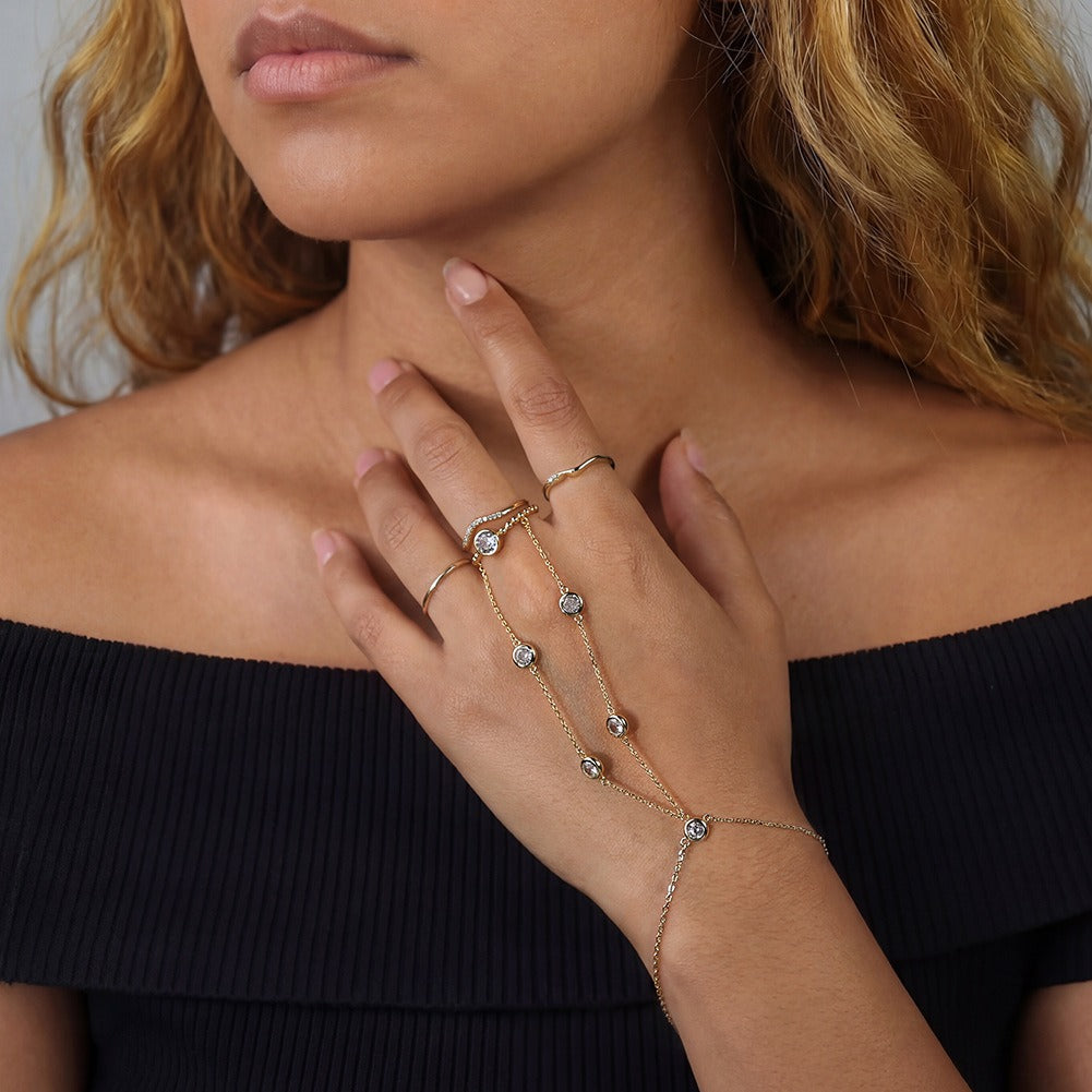 Kemstone 925 Sterling Silver Hand Chain Bracelet for Women Cubic Zirconia Gold Silver APV05