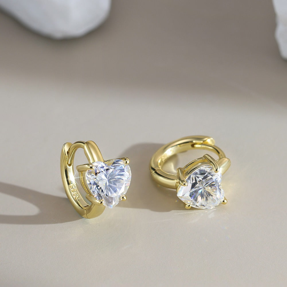 Kemstone Heart Huggie Earrings for Women 925 Sterling Silver Moissanite Hoop MOE21