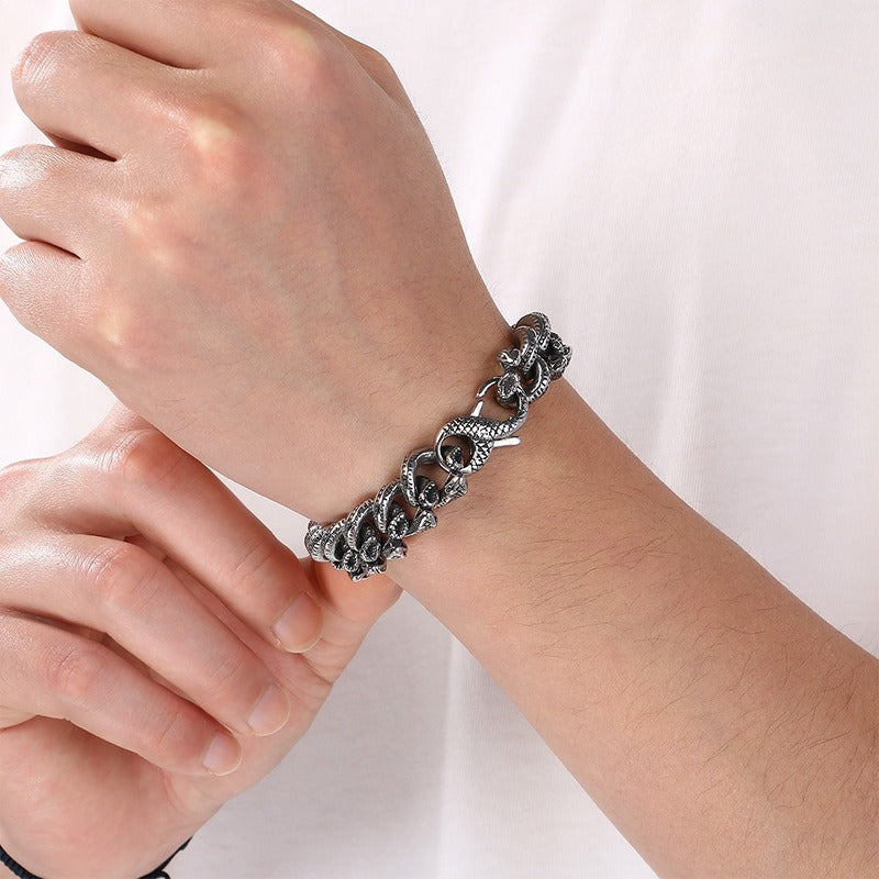 Kemstone Snake Chain Bracelet for Men Titanium Steel Heavy Link Gold Silver KB204392-KJX