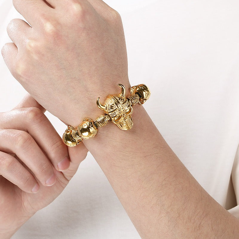 Kemstone Skull Bracelet for Men Titanium Steel Chunky Chain Heavy Punk Style Silver Gold KB209644-KJX