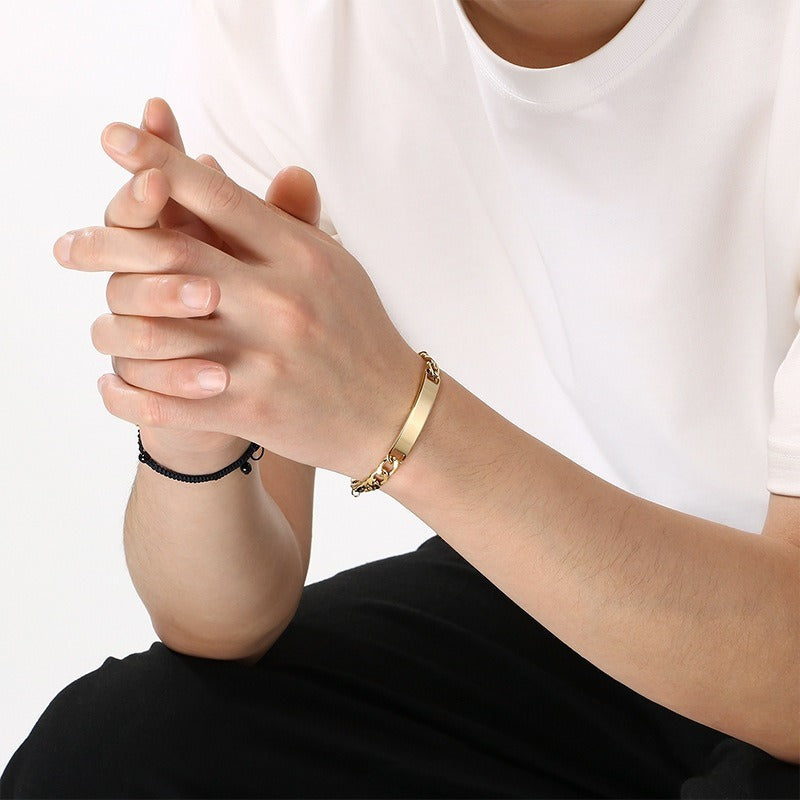 Kemstone ID Bracelet for Men Titanium Steel Cuban Chain Curved Bar KB212145-KFC