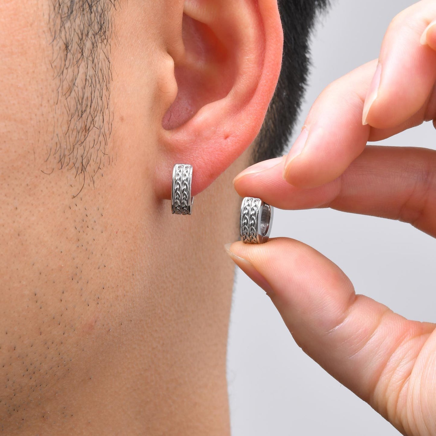 Kemstone Stainless Steel Celtic Knot Hoop Earrings for Men ES-606