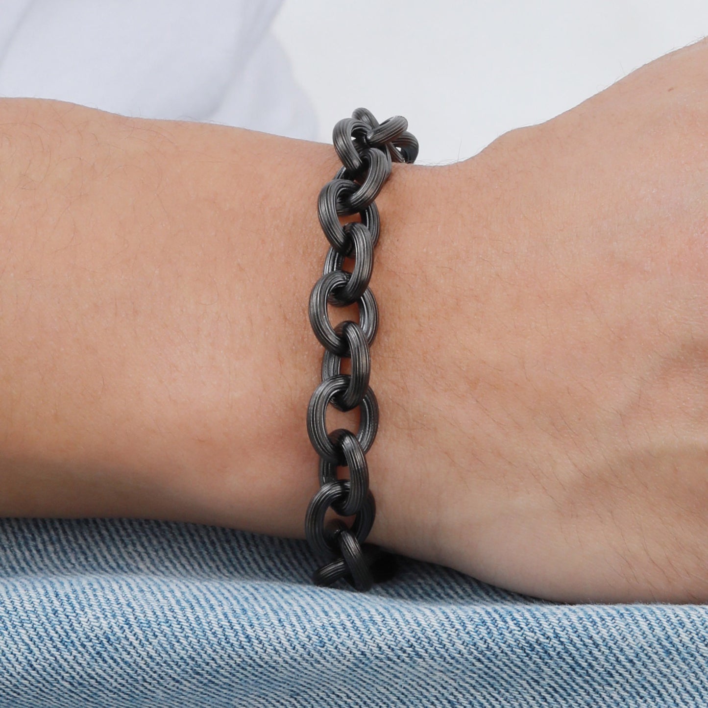 Kemstone Stainless Steel Cross Chain Bracelet for Men – Brushed Black Style BR2288