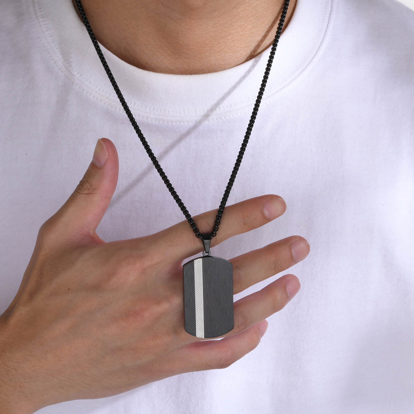 Kemstone Stainless Steel Black Rectangle Pendant Necklace for Men PN-1866