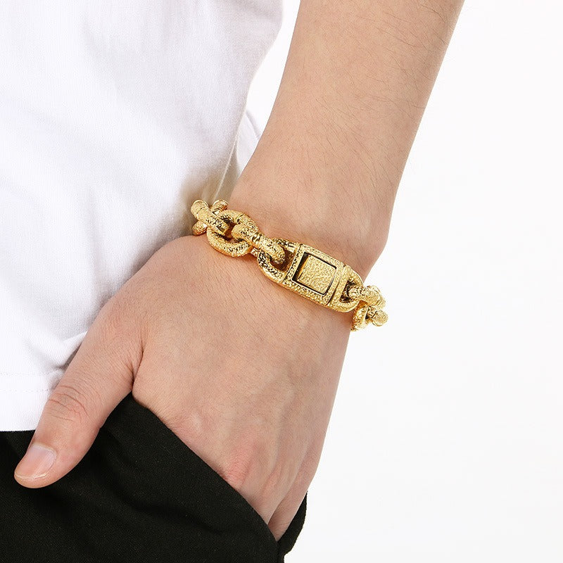 Kemstone Men’s Titanium Steel Chunky Hammered Chain Bracelet KB184821-KJX