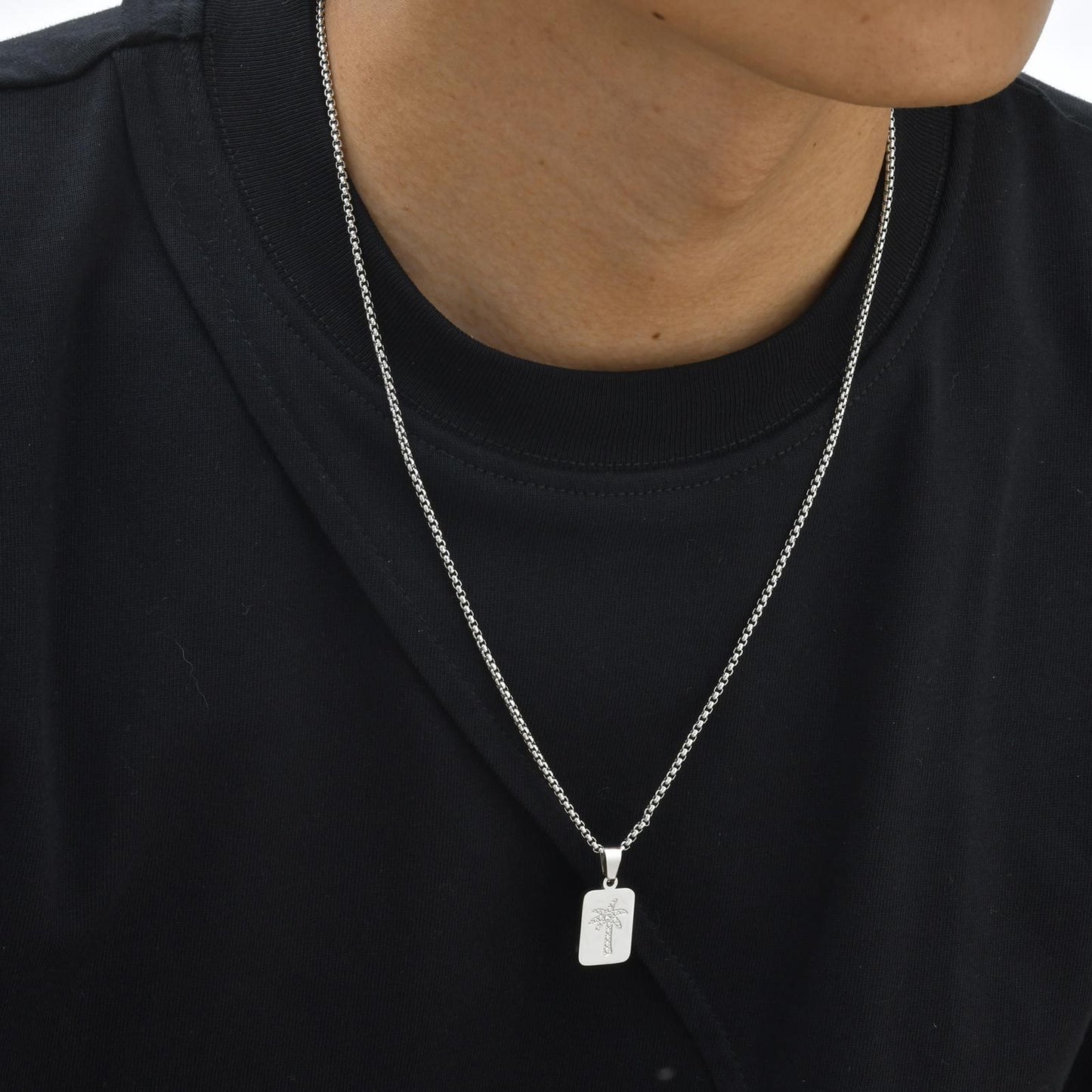 Kemstone Stainless Steel Square Palm Tree & Lightning Pendant Necklace for Men PN-2171