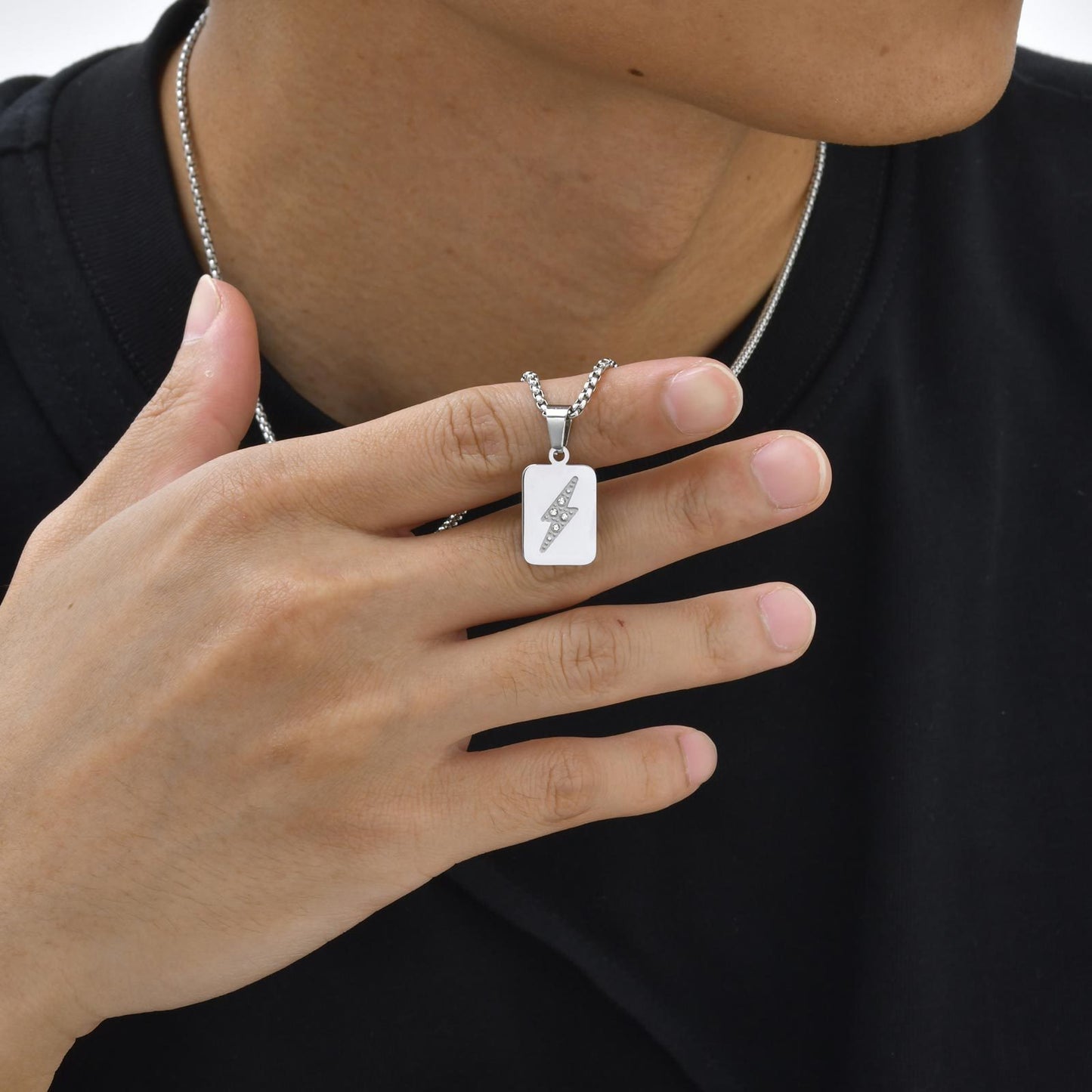 Kemstone Stainless Steel Square Palm Tree & Lightning Pendant Necklace for Men PN-2171