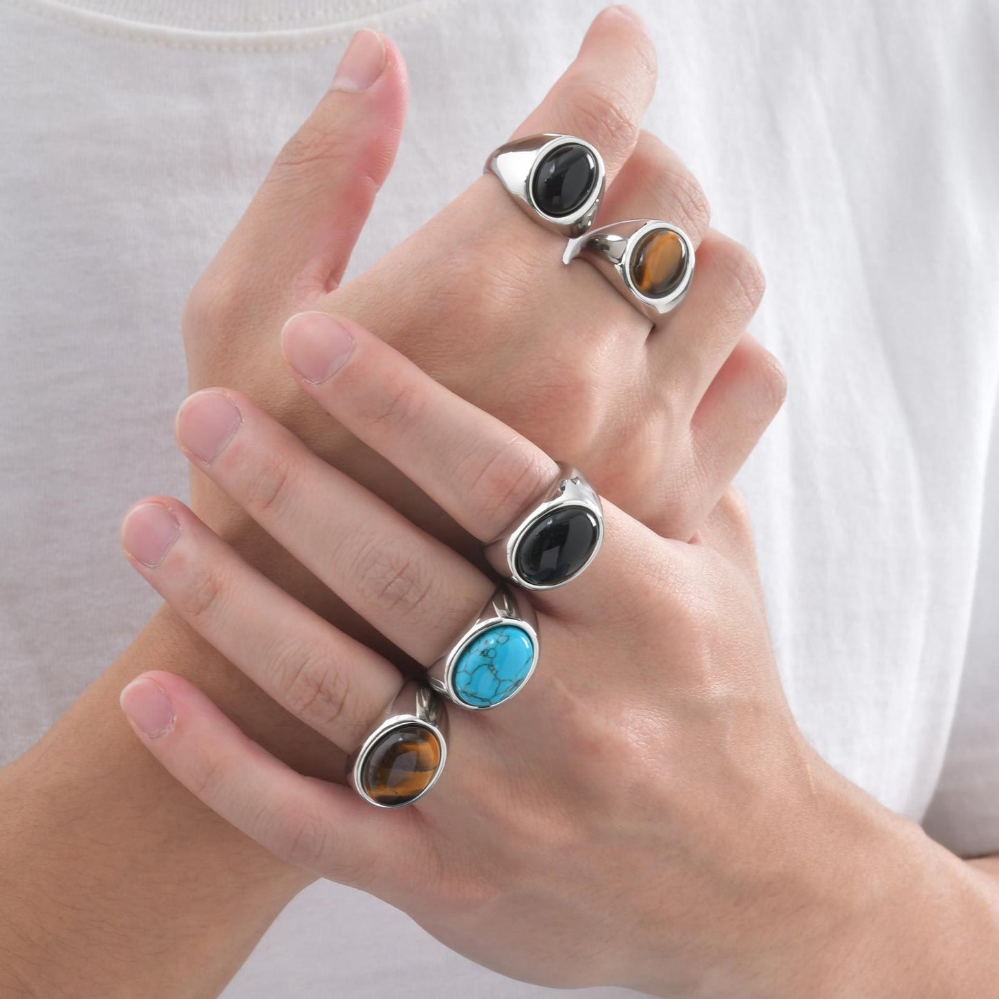 Kemstone Men’s Stainless Steel Ring – Oval Black Onyx Signet Style RC-829