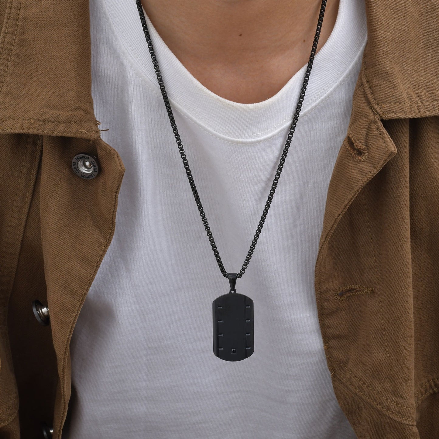 Stainless Steel Square Pendant Necklace for Men – Beveled Edge with Single Cubic Zirconia PN-2109