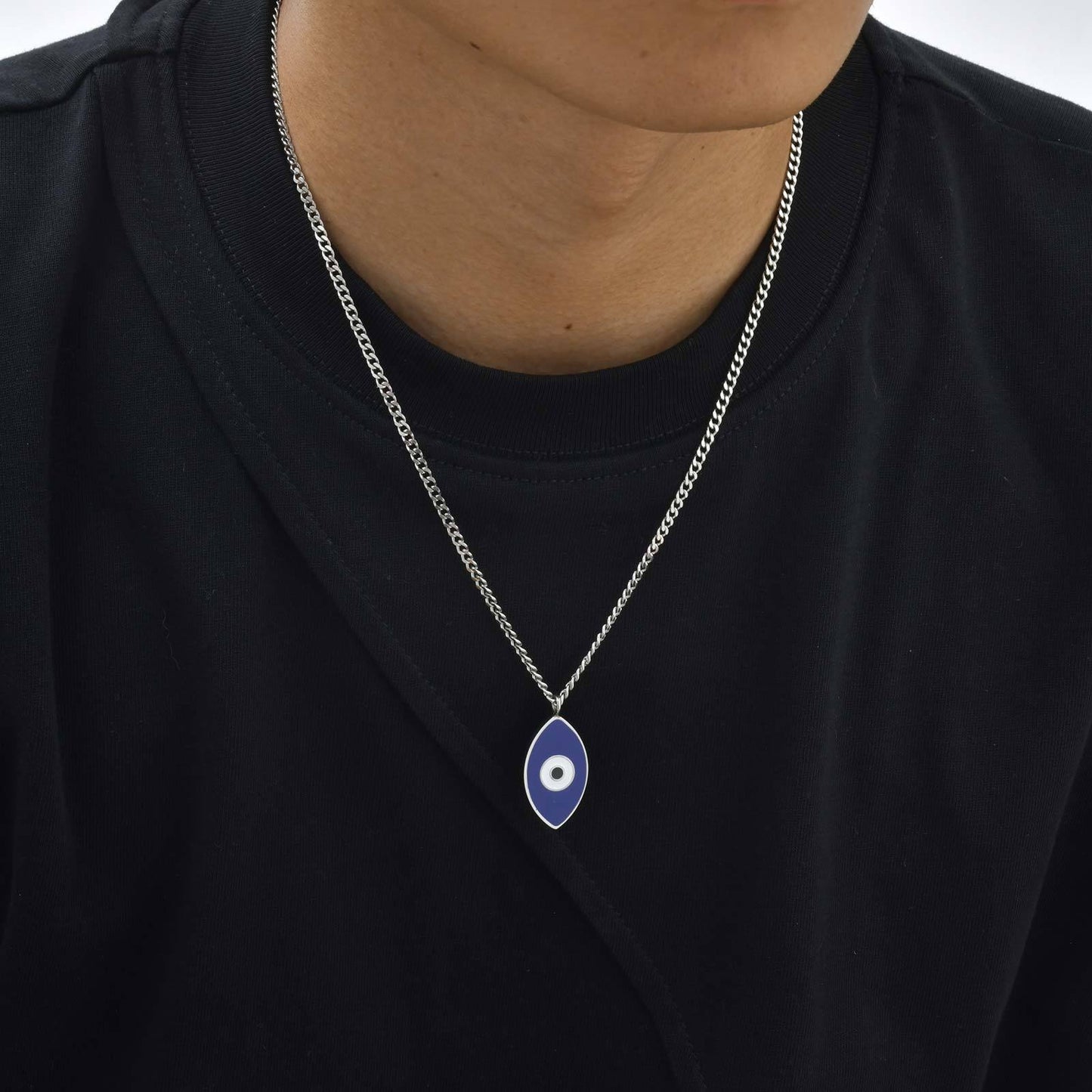 Kemstone Stainless Steel Blue Eye Pendant Necklace for Men NC-2160