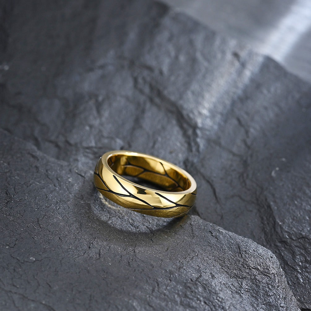 Kemstone Crack Texture Ring Stainless Steel for Men Gold Silver K-R414