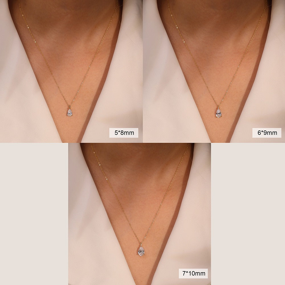 Kemstone 925 Sterling Silver Pear Pendant Necklace for Women Cubic Zirconia Gold Silver LZN04