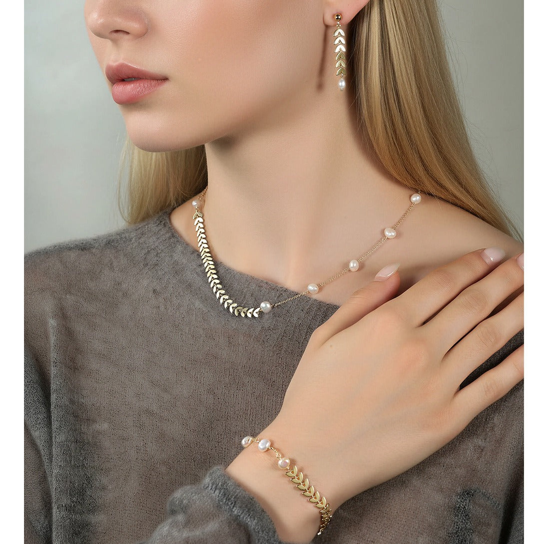 Kemstone 925 Sterling Silver Pearl Leaf Bracelet for Women Adjustable Chain Gold Silver GPB45