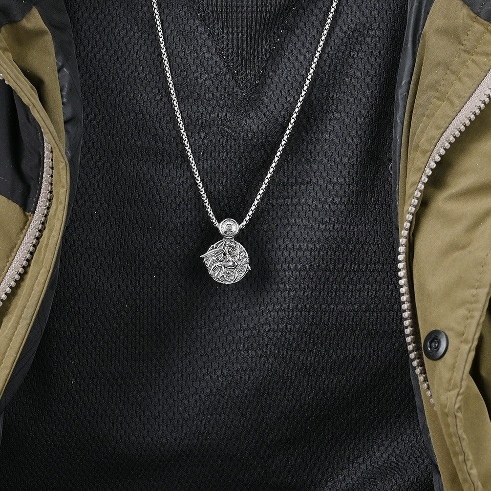 Kemstone Stainless Steel Dragon Pendant Necklace for Men Round Celtic Pattern Silver Black K-PT482