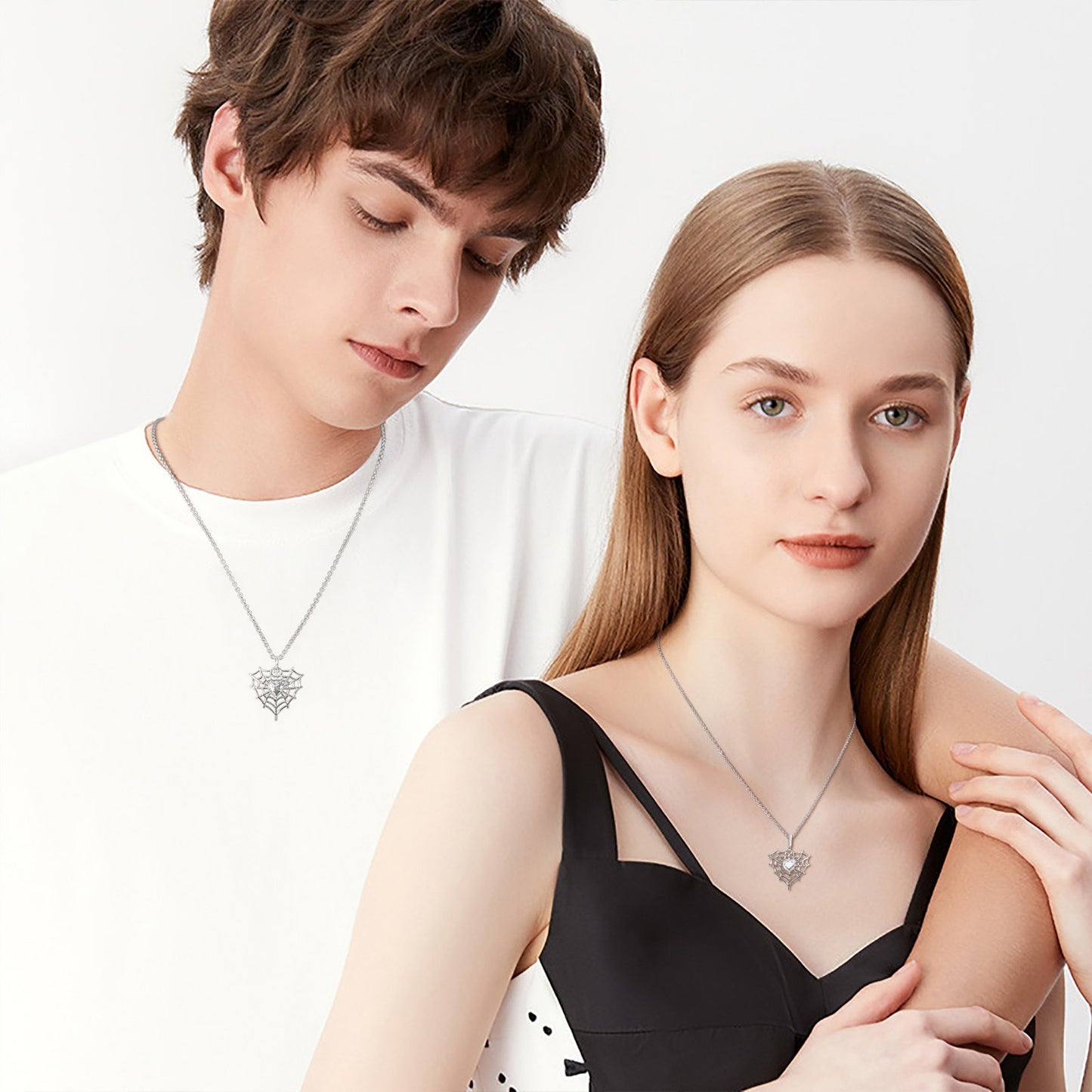 Kemstone Spider Web Heart Pendant Necklace – Gothic Cobweb Cubic Zirconia Chain PNB-160