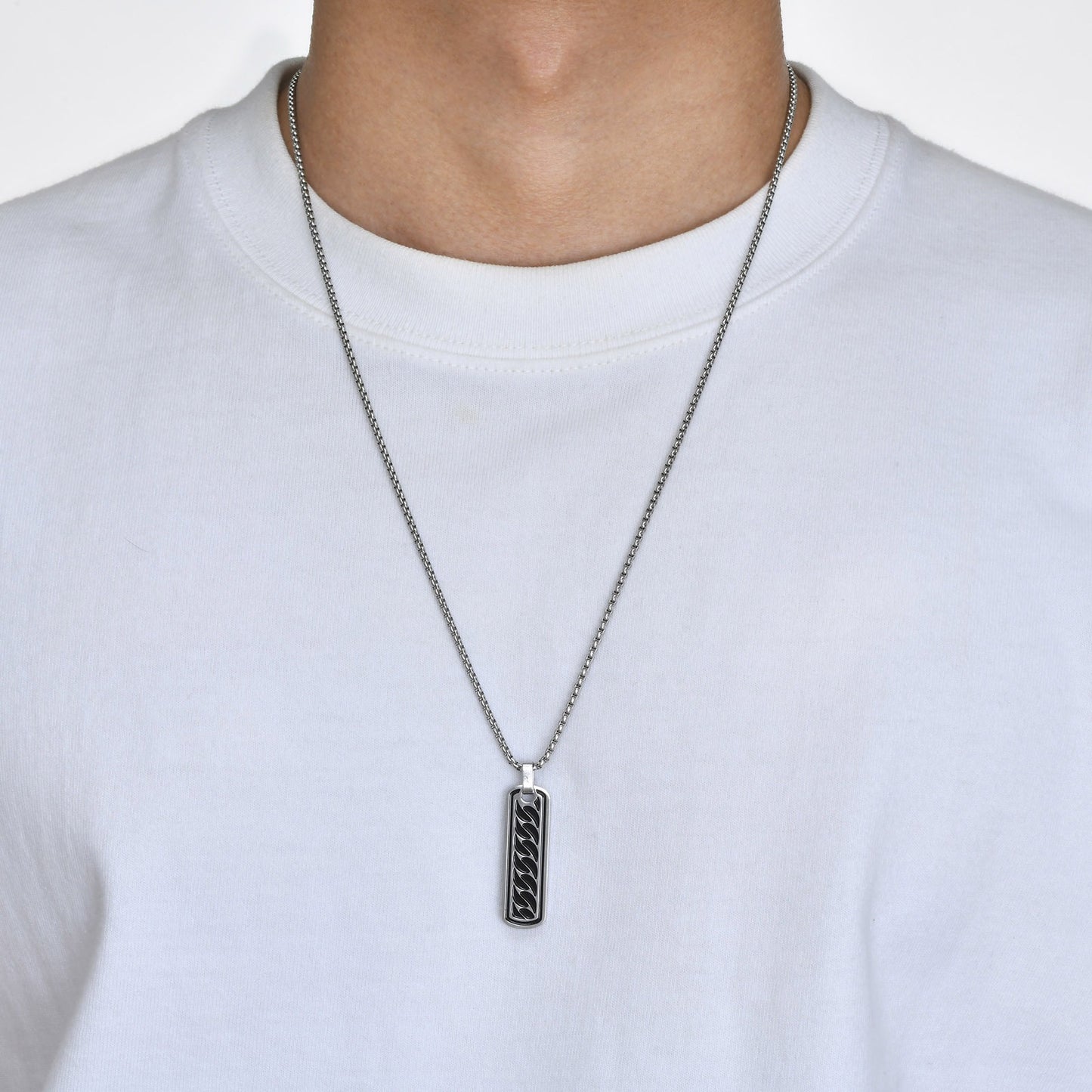 Kemstone Stainless Steel Chain Link Bar Pendant Necklace for Men Tag Style PN-1806