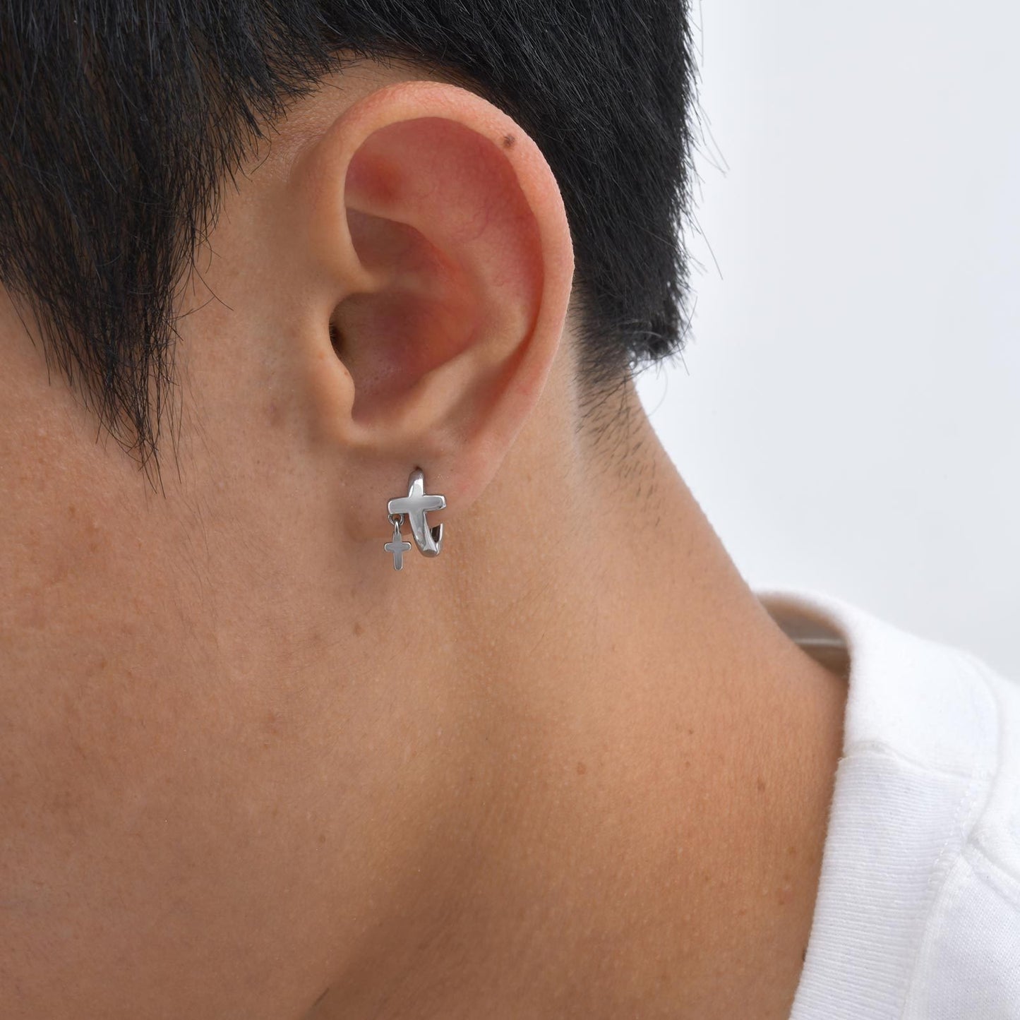 Kemstone Stainless Steel Cross Hoop Earrings for Men EH-788