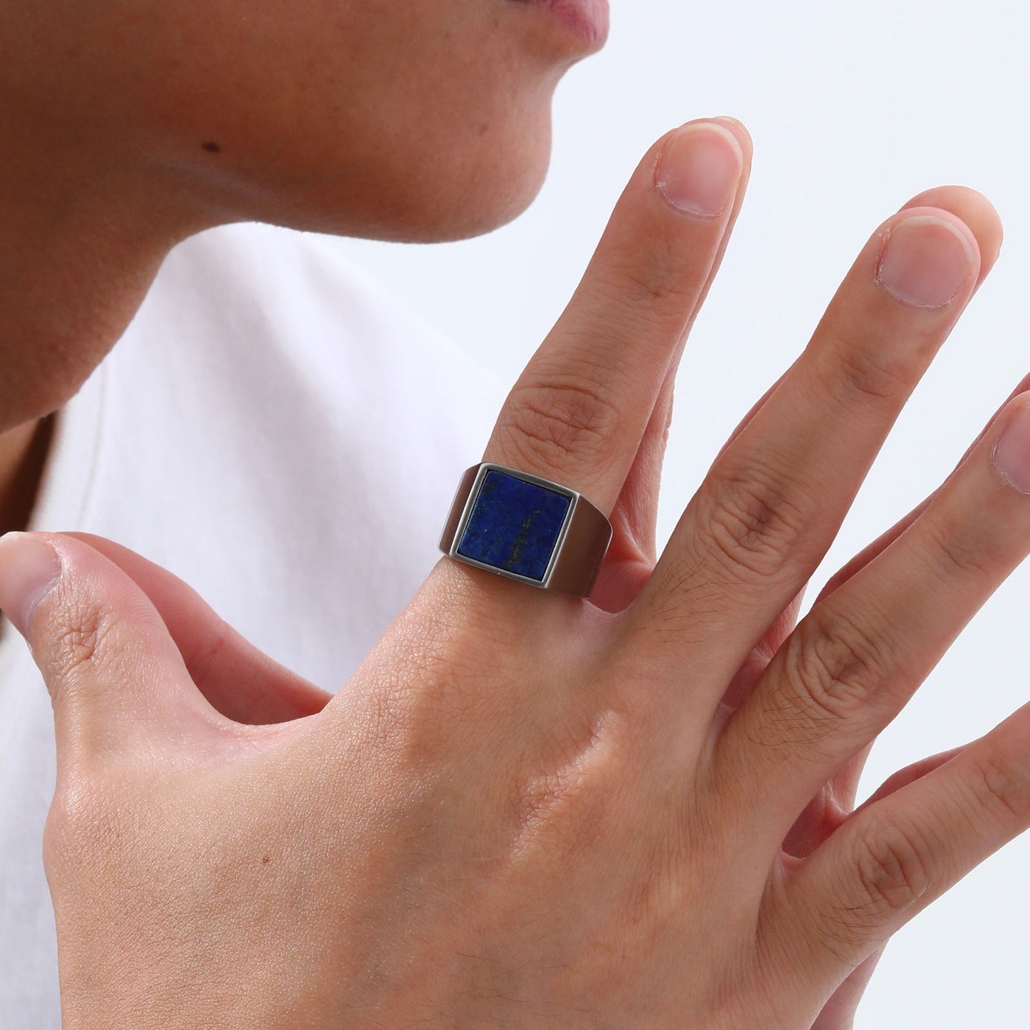 Kemstone Men’s Square Natural Stone Signet Ring Stainless Steel RC682