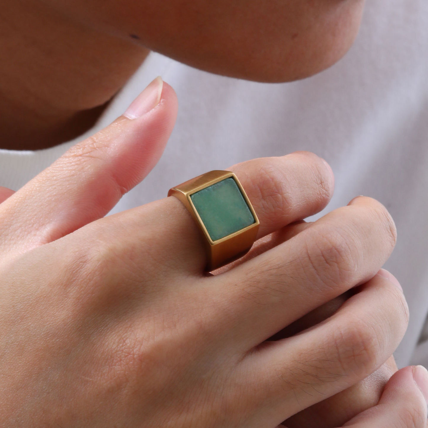 Kemstone Men’s Square Natural Stone Signet Ring Stainless Steel RC682