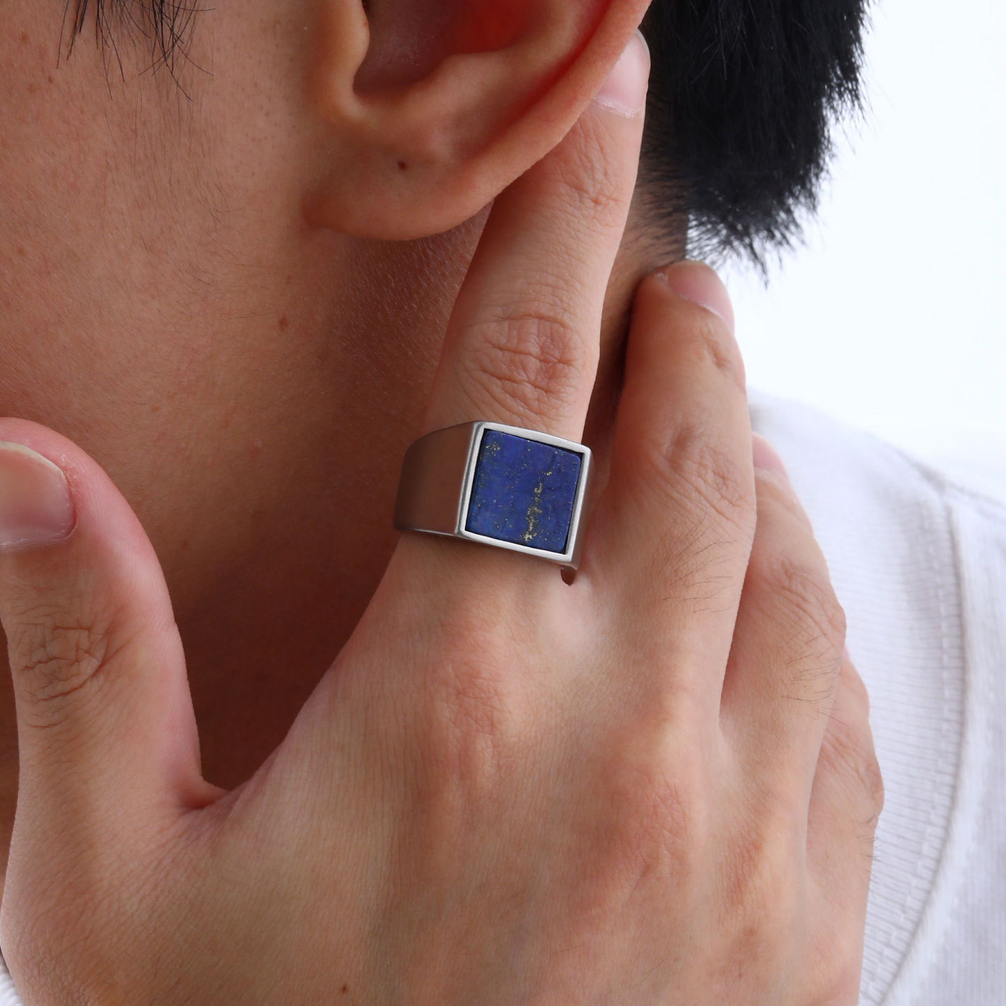 Kemstone Men’s Square Natural Stone Signet Ring Stainless Steel RC682