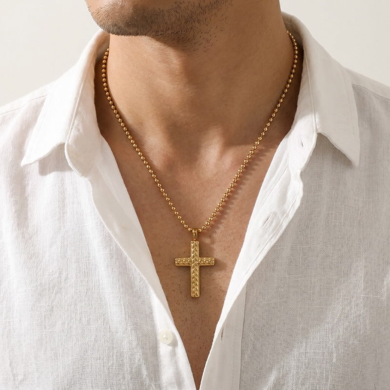 Kemstone Titanium Steel Wheat Texture Cross Pendant for Men KN302490-GC