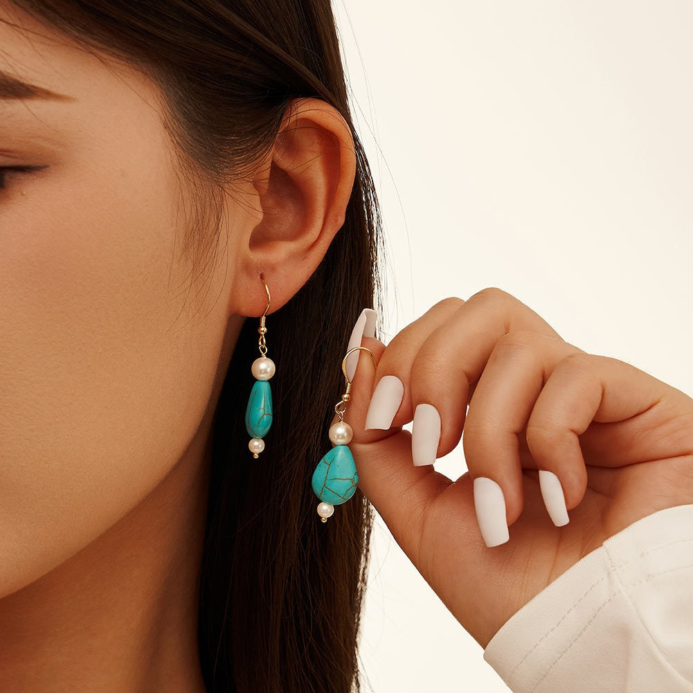 Kemstone 925 Sterling Silver Turquoise Drop Earrings for Women Shell Pearl Dangle GME48