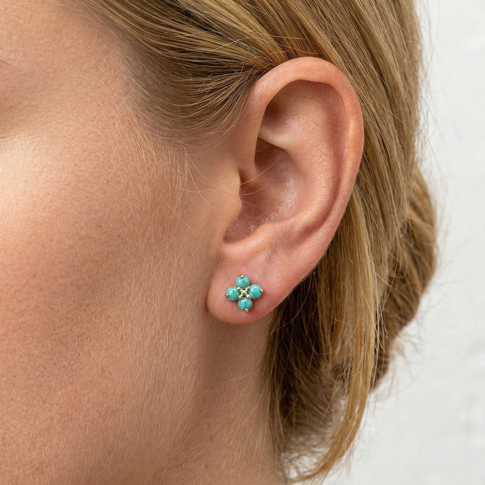 Kemstone 925 Sterling Silver Turquoise Flower Stud Earrings for Women Dainty GME53