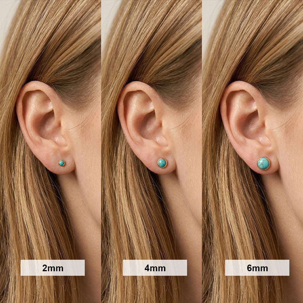 Kemstone 925 Sterling Silver Turquoise Stud Earrings for Women Round Bezel Gold Silver GME52