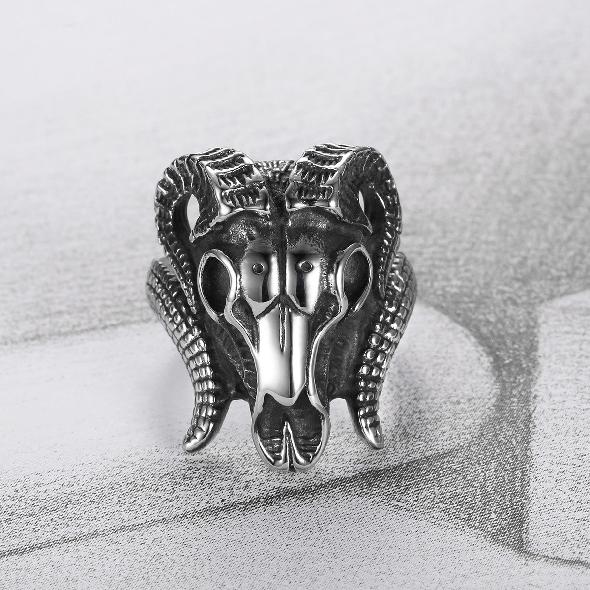 Kemstone Stainless Steel Ram Skull Signet Ring for Men Vintage TR0369