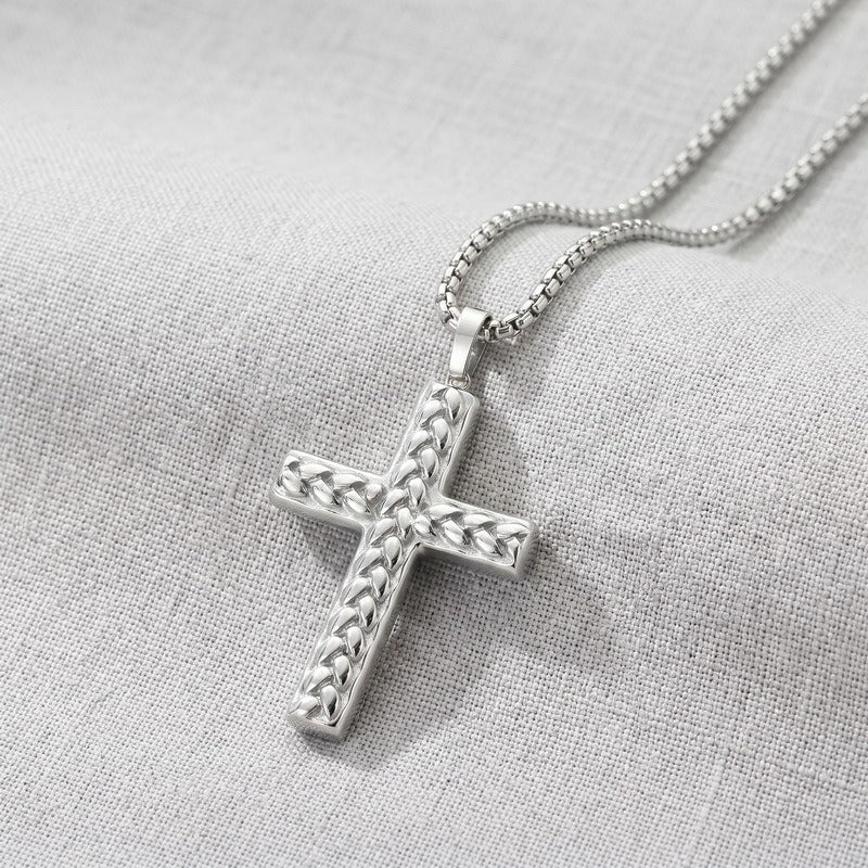 Kemstone Titanium Steel Wheat Texture Cross Pendant for Men KN302490-GC