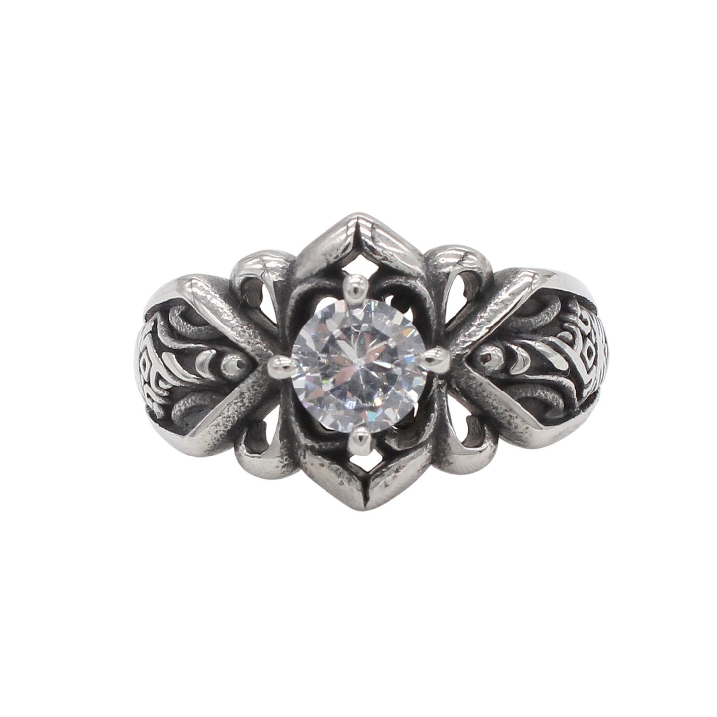 Kemstone Vintage Cubic Zirconia Titanium Steel Ring for Men & Women – Textured Band Design R1929