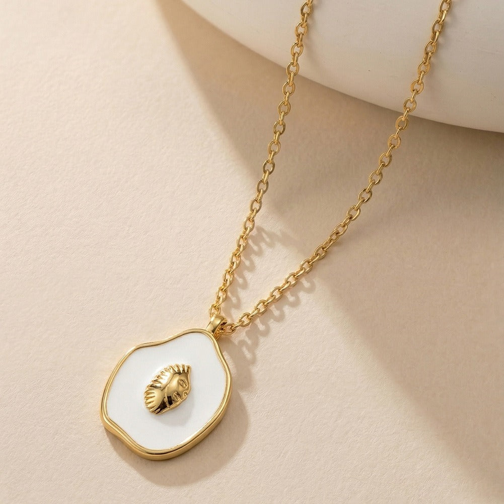 Kemstone Shell Pendant Necklace for Women 925 Sterling Silver Enamel Oval Dainty Beach Style Gold Silver SAPN62