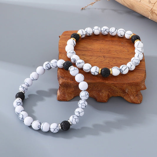 Kemstone White Turquoise Lava Stone Beaded Bracelet Natural Stone Stretch for Men Women KB210127-Z