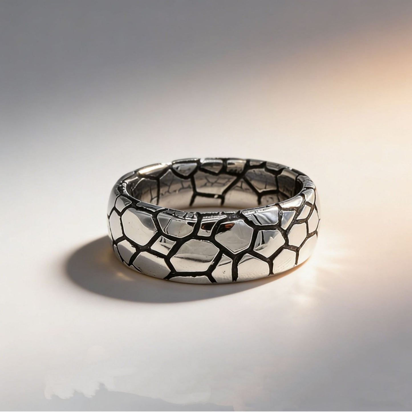 Kemstone Textured Ring for Men Titanium Steel Cracked Pattern Wide Band R1970