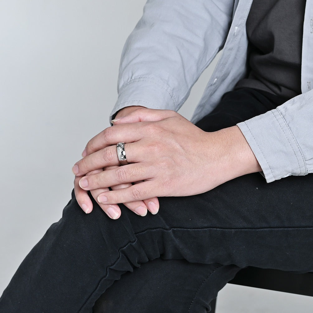 Kemstone Stainless Steel Soccer Inspired Ring for Men Hexagon Design K-R995