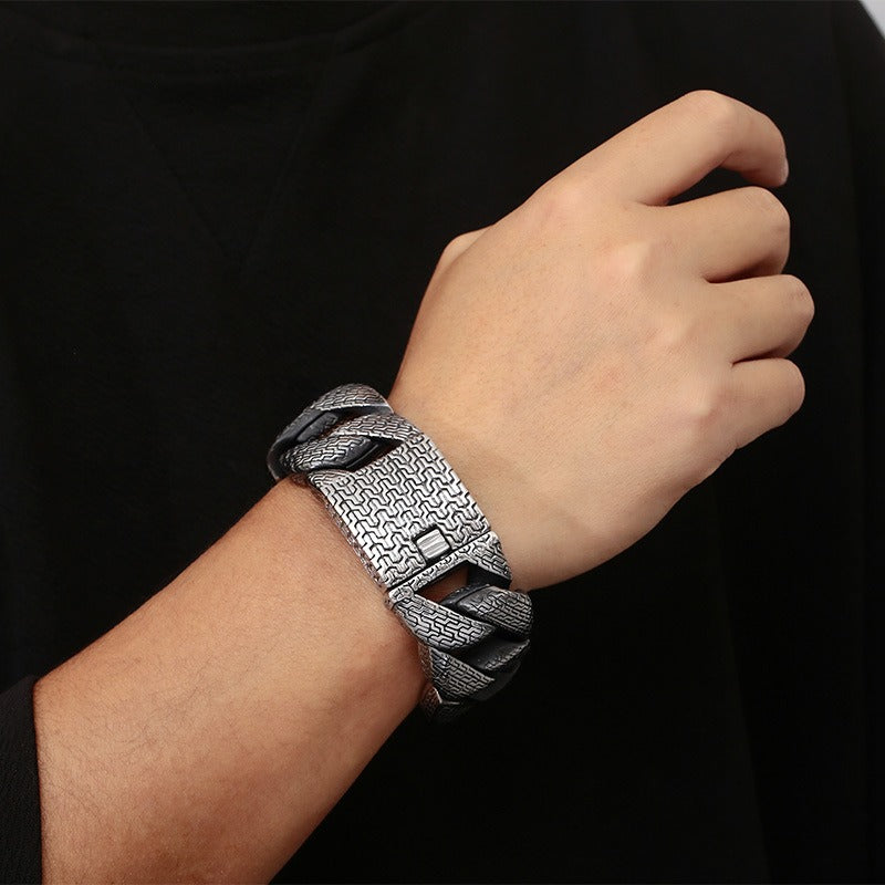 Kemstone Titanium Steel Extra Wide Cuban Chain Bracelet – Vintage Trident Link Style for Men KB179930-KJX