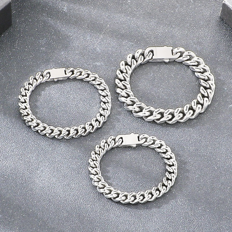 Kemstone Cuban Link Bracelet for Men Titanium Steel Cross Engraved Wide Chain Heavy Chunky Silver KB211839-ZCG