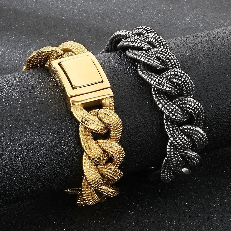 Kemstone Cuban Chain Bracelet Titanium Steel Thick Heavy Link for Men Gold Silver KB182582-KJX