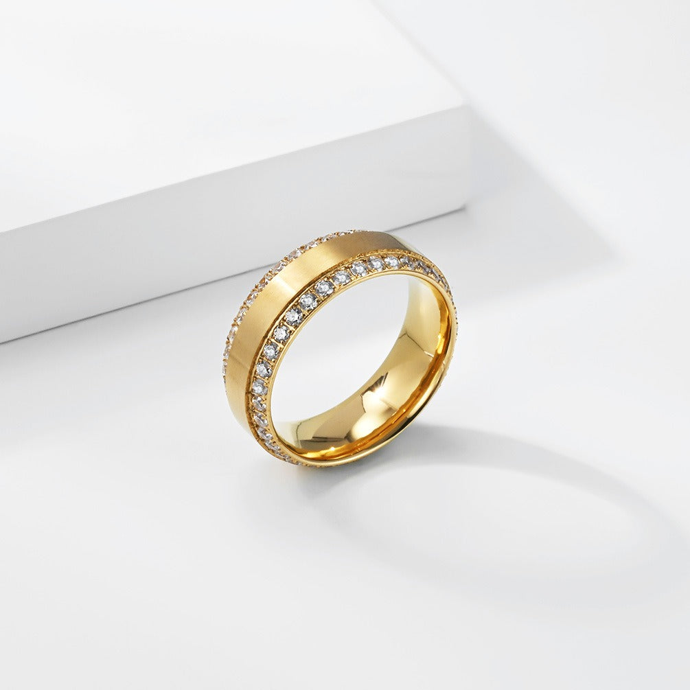 Kemstone Double Row Cubic Zirconia Pave Stainless Steel Ring for Men & Women K-R1130