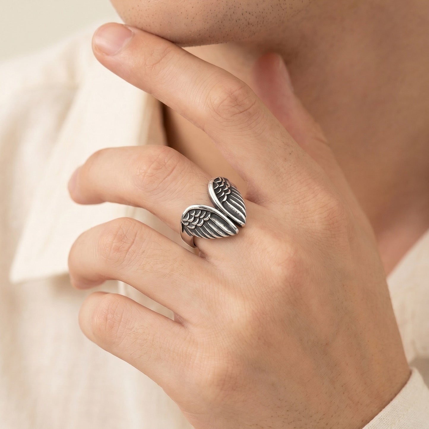 Kemstone Stainless Steel Wing Open Ring for Men Matte Silver Style RC-1138