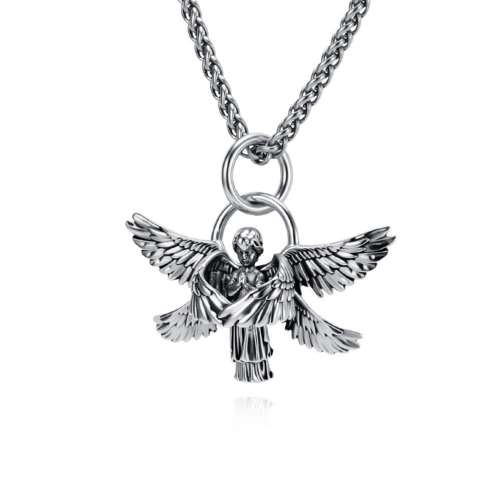 Kemstone Winged Figure Necklace for Men Stainless Steel Detailed Wing Chain Silver Gold K-PT709