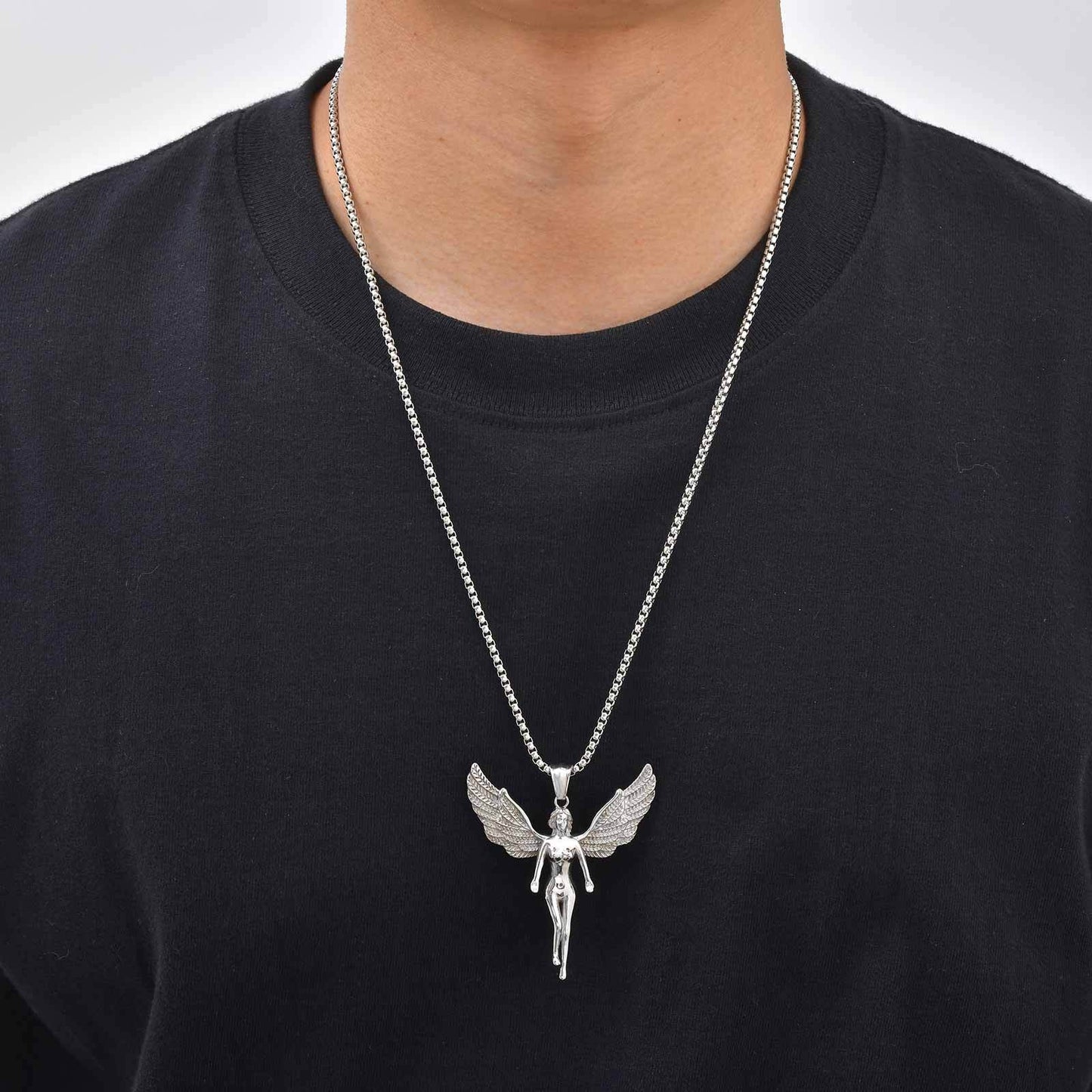 Kemstone Stainless Steel Winged Figure Necklace for Men Vintage Streetwear PN-2414