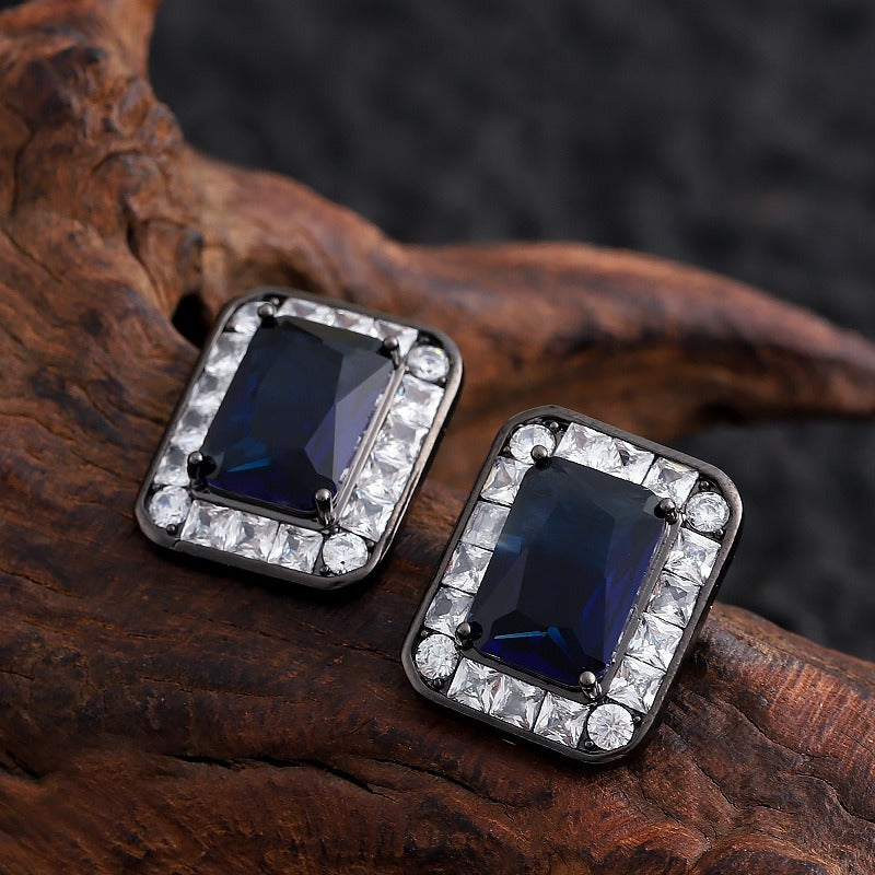 Kemstone Blue Stone Stud Earrings for Women Square Cubic Zirconia Copper TD08726