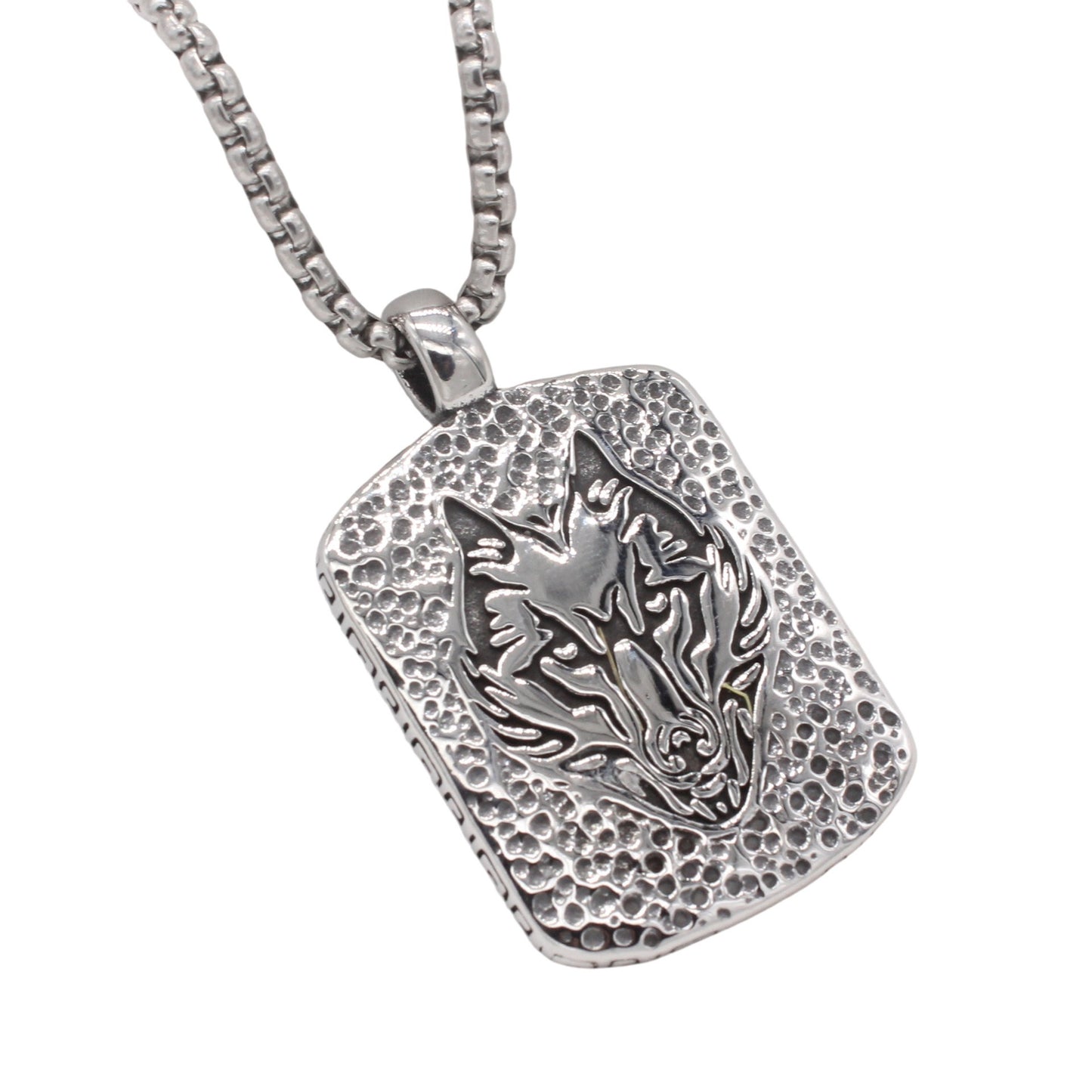 Kemstone Titanium Steel Wolf Head Pendant Necklace for Men Vintage P1546