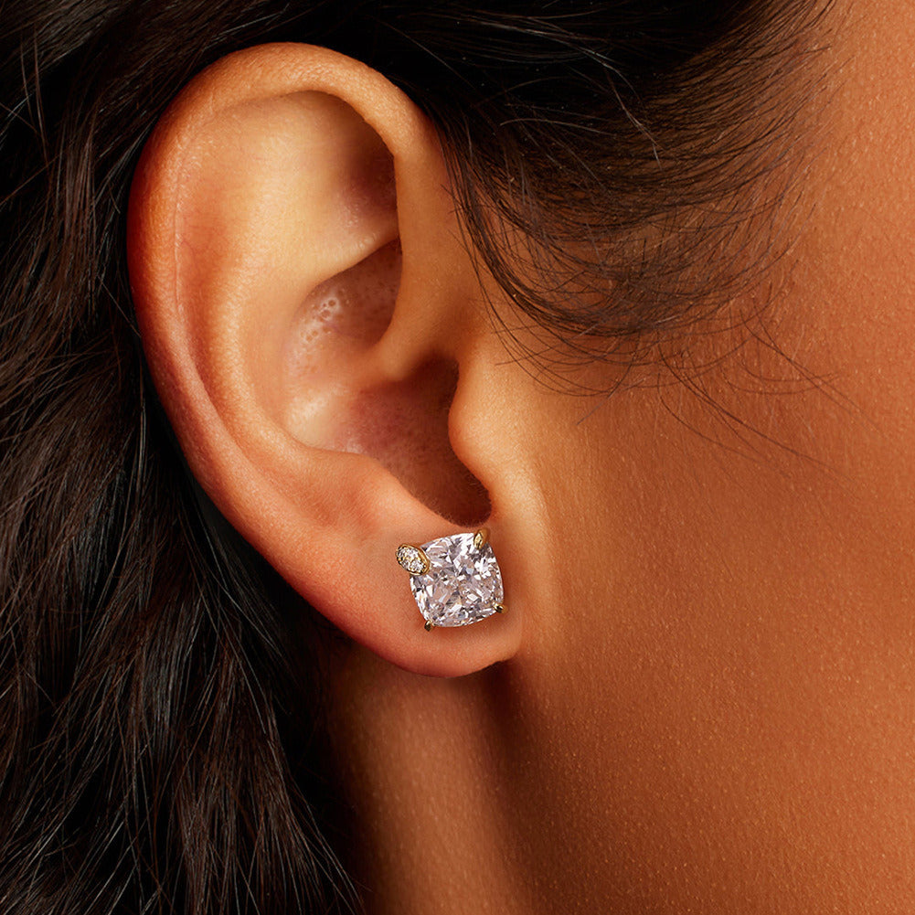 925 Sterling Silver Cushion Cut Zircon Stud Earrings for Women | 8mm Square Gold & White Gold Plated Hypoallergenic Jewelry by Kemstone A4-LZE58