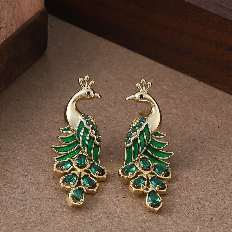 Kemstone Peacock Stud Earrings for Women Enamel Copper TD14102